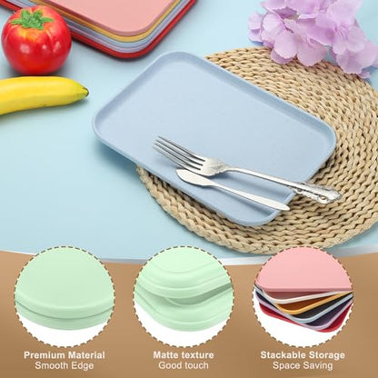 PATIKIL 7.9x5.9 Plastic Tray, 2 Pack Rectangular Plates Small Food Tray Wheat Plates Dishes Reusable Dessert Plate Trays with Cloth for Cake Fruits Salad Cupcake Steak Serving Green - color: Green, size: "xS(7.9"x5.9")