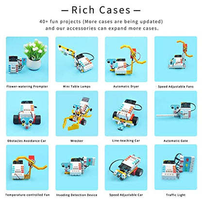 ELECFREAKS microbit Nezha Inventor Kit Planet X Starter Sensors with 40+ Learning Projects and 400+ Bricks, Micro:bit NeZha Expansion Board with 900mAh Lithium Battery(Without Micro:bit)