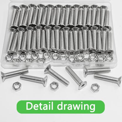 70Pcs M5x25mm Stainless Steel Screws Assortment Kit - 50 Flat Head Allen Bolts, 20 Nuts, Full Thread Countersunk Fasteners for Furniture & DIY Projects - size: M5x25mm-70Pcs