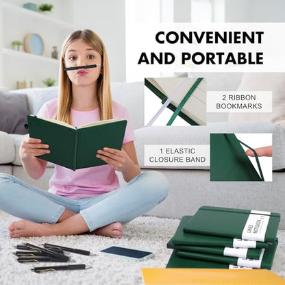 Aodaer 30 Set Lined Notebook Journals with Pens A5 Notebooks 100 GSM College Ruled Hardcover Notebook PU Leather Notepad with Pen Holder for Office School, 5.7 x 8.3 Inches, Dark Green - color: Dark Green