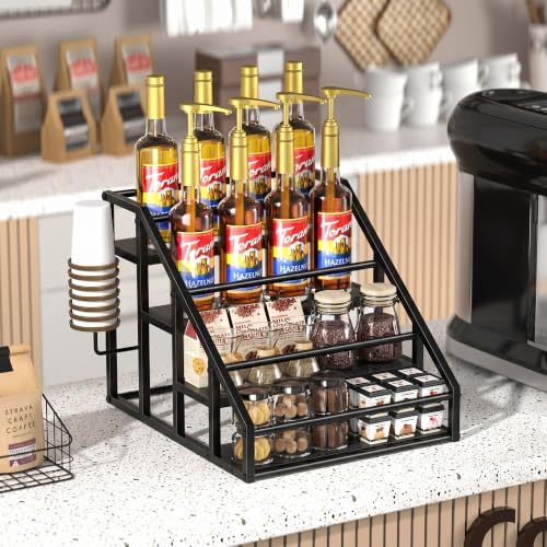 Coffee Syrup Rack Organizer, Spice Racks, Syrup Bottle Holder Stand for Coffee Bar, 4-Tier 16 Bottles Storage Shelves for Syrup, Wine, Dressing for Kitchen Countertop,Black - color: Black, size: 4-Tier (16 Bottles)
