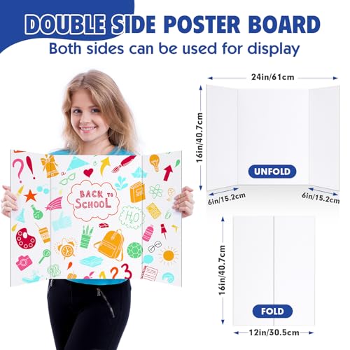 Trifold Poster Board,24 Pack 24" x 16" White Corrugated Poster Boards - color: white, size: 24P