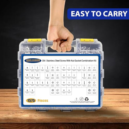 1575 PCS Nuts and Bolts Assortment Kit, Stainless Steel Phillips Pan Head & Flat Head Screws, Assorted Nuts Bolts Washers with Double Sided Organizer Box