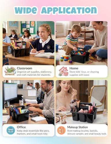 6 Pack Classroom Caddy Organizer with Handle, Table Caddy Classroom - color: Black