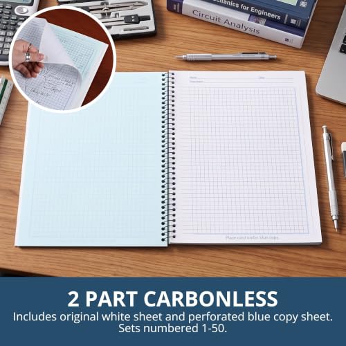 Roaring Spring Carbonless Wirebound Chemistry Notebook, 11" x 8.5", 4x4 Grid Ruled, 50 Sets, Oversize Cover, White/Blue Pages - style: Single Book