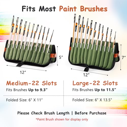 Stand Up Paint Brush Holder Case, 22-Slot Paintbrush Storage Bag Pop-Up - color: Green, size: Medium 6*11"
