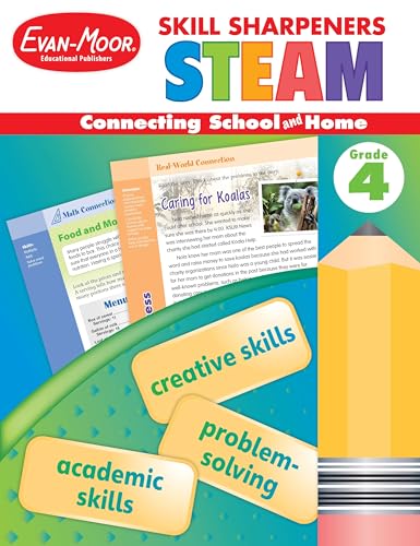 Evan-Moor Skill Sharpeners STEAM Workbook, Grade 4, Science, Technology, Engineering, Art, Math, Hands On Activities, Helping Others, Collaboration, Solve Real World Problems, Puzzles, Homeschool