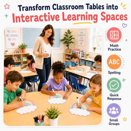 Cinrobiye 24 Pcs Dry Erase Stickers for Classroom Tables, Reusable Writable Decals with 2 Scrapers, Waterproof Dry Erase Spots for Desks, Whiteboards, Walls, Teacher Classroom School Supplies - color: Rainbow