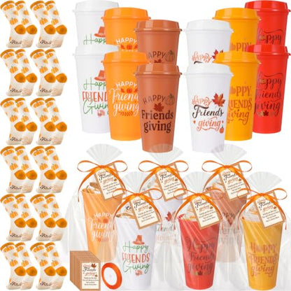 Cutecrop 52 Pcs Friendsgiving Gifts Bulk with Pumpkins Socks and 16 oz Cups - style: Maple Leaves