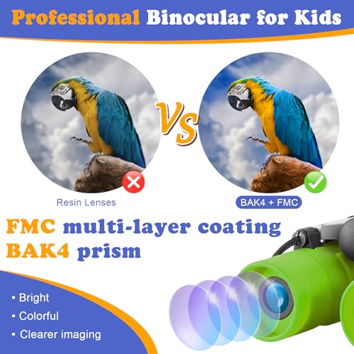 Real Binoculars for Kids Gifts for 3-12 Years Boys Girls 8x21 High-Resolution Optics Compact Toy Binocular for Bird Watching,Travel, Camping - color: Light Green