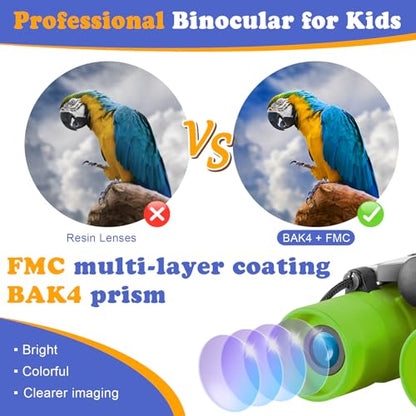 Real Binoculars for Kids Gifts for 3-12 Years Boys Girls 8x21 High-Resolution Optics Compact Toy Binocular for Bird Watching,Travel, Camping - color: Light Green