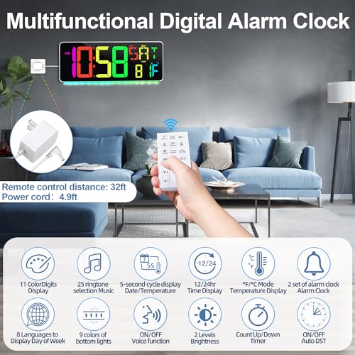 13.5"Large Digital Wall Clock Timer with Night Light 11 Colors Available - color: White Shell