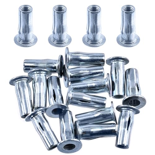Swpeet 15Pcs M8 Metric Carbon Steel White Zinc-Plated Multi-Grip Rivet Nuts Plus Nuts Rivnuts Kit, Bulbed Shank Flat Head Threaded Insert Nut Construction Fasteners for Industrial - size: M8