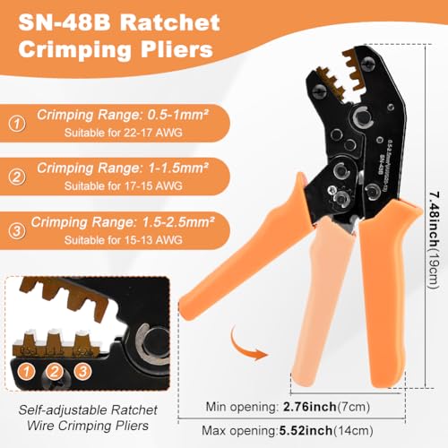 950pcs Pin Connectors Kit with Crimping Plier, Car Electrical 1/1.5/1.8/2.2/2.3/2.8/3.5mm Male & Female Wires Pins Seals Removal Tool kit, Motorcycle Non-Insulated Plug Crimp Set