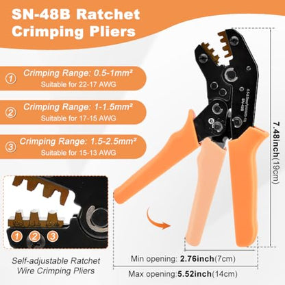 950pcs Pin Connectors Kit with Crimping Plier, Car Electrical 1/1.5/1.8/2.2/2.3/2.8/3.5mm Male & Female Wires Pins Seals Removal Tool kit, Motorcycle Non-Insulated Plug Crimp Set