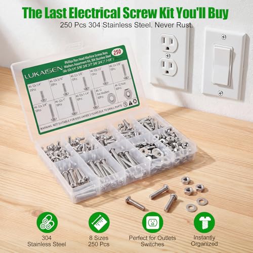 250 Pcs #6-32 Pan Head Machine Screws Nut Washer Bolt Kit,304 SS - size: SS 250Pcs #6-32（1/4" to 1-1/4" ） Pan
