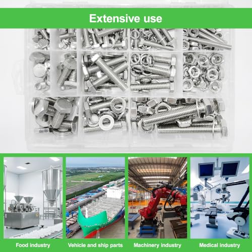 328 Pcs 1/4"-20,5/16"-18,3/8"-16 UNC Stainless Steel Hex Head Screw Kit - size: 1/4,5/16,3/8-328Pcs