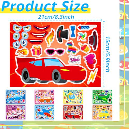 24 Sheets Race Car, Plane & Helicopter Stickers for Kids, Make Your Own Vehicle, Transportation Party Favors, Birthday Gifts, Classroom Rewards - color: Plane&cars
