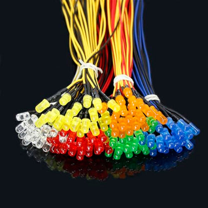 120pcs 12v Led Diode Lights 5mm,Pre Wired Led Light Emitting Diodes Kit White Red Blue Green Yellow Orange - color: 6colors(120pcs)