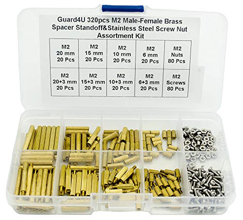 320pcs M2 Male-Female Brass Spacer Standoff&Stainless Steel Screw Nut Assortment Kit
