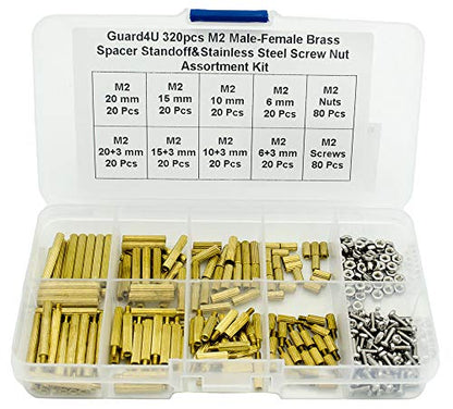 320pcs M2 Male-Female Brass Spacer Standoff&Stainless Steel Screw Nut Assortment Kit