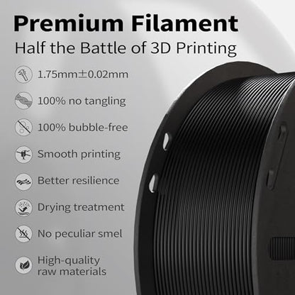 PLA+ Filament 1.75mm Black 1kg,Dimensional Accuracy +/- 0.02mm - color: Black