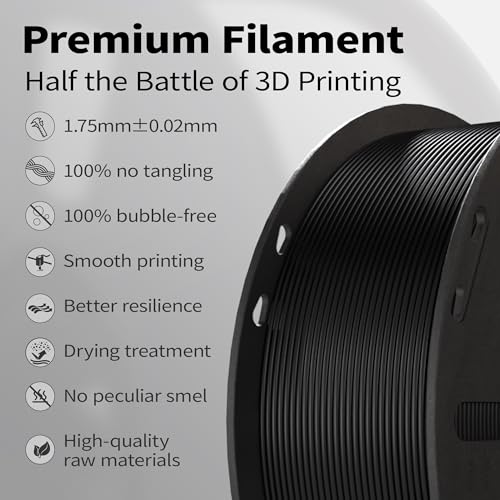 PLA+ Filament 1.75mm Black 1kg,Dimensional Accuracy +/- 0.02mm - color: Black