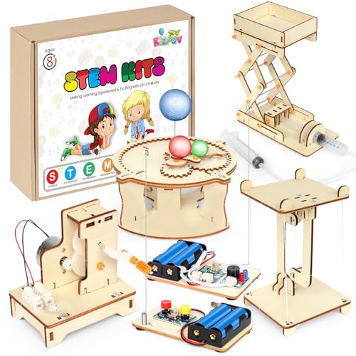 5 in 1 STEM Kits Projects for Kids, STEM Toys Crafts for Boys, Girls, Ages 8+, Science Building Toys Kits for Kids, 3D Wooden Puzzles, Birthday Gift for Boys Girls 8 9 10 11 12 Years Old