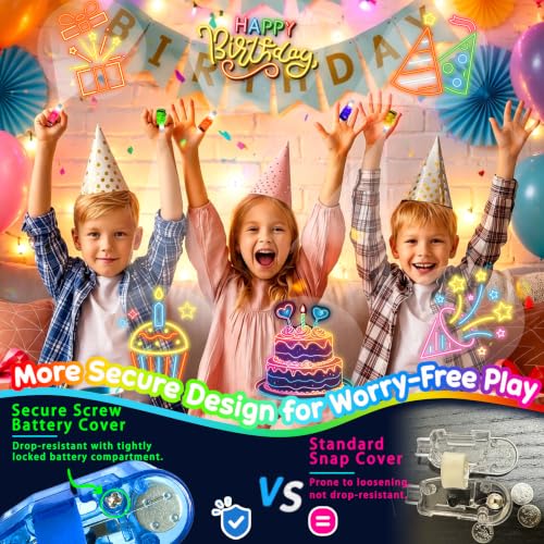 24Pcs Neon Happy Birthday Party Favors LED Finger Lights for Kids Ages 3-12 - style: Birthday neon