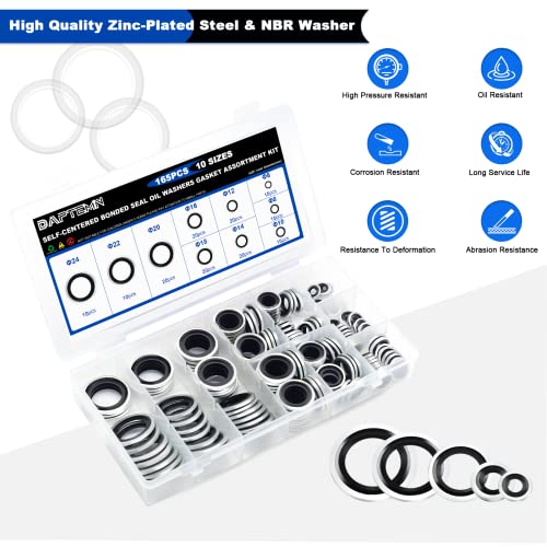 165PCS Bonded Sealing Washers, Metric Sealing Rubber Washers Kit - color: 165PCS Black Seal Washers