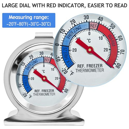 8 Pack Refrigerator Freezer Thermometer Large Dial Fridge Thermometer with Dual-Scale -30~30°C/-20~80°F for Freezer Refrigerator Cooler