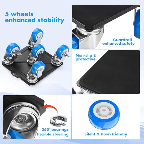 Heavy Duty Furniture Moving Tool Set, Supports up to 2000 Pounds, 5 Wheel Metal Furniture Mover, Furniture Dolly, Appliance Furniture Sliders with Wheels, Furniture Lifter Tool (Blue, 6.5" x6.5") - size: 6.5" x6.5"