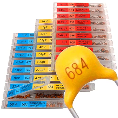 EEEEE 30 Value 900 pcs Multilayer Monolithic Ceramic Capacitor Assortment kit 10pf－10uF Individual Box Lid pf nf uf (900 pcs) - style: 900 pcs