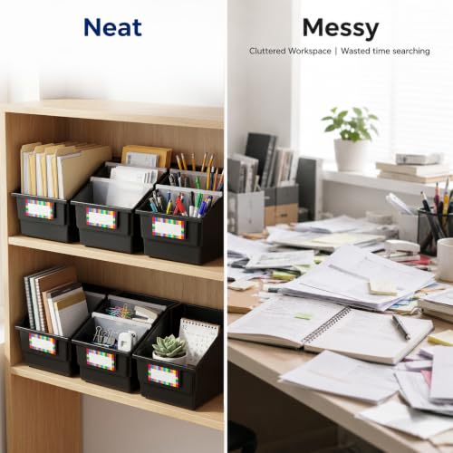 6 Pack Picture Book Bins with Dividers for Classroom, Black - color: Black
