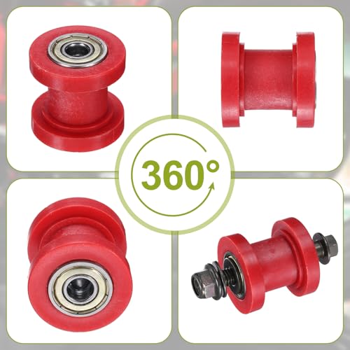 PATIKIL 8mm Grooved Roller Pulley Tensioner Chain Roller Pulley Mini Red - color: Red