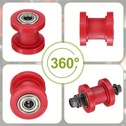 PATIKIL 8mm Grooved Roller Pulley Tensioner Chain Roller Pulley Mini Red - color: Red
