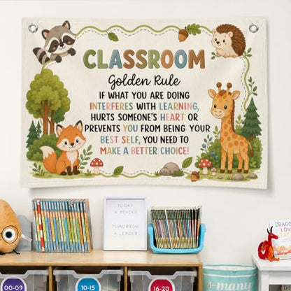Woodland Classroom Golden Rule Decor Canvas Wall Hanging Banner, - color: 03-Classroom Golden Rule - Woodland Theme