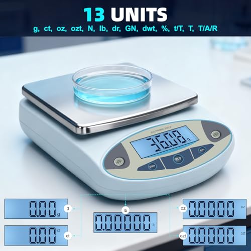 Lab Scale High Accuracy,13 Unit 0.01g High Precision Digital Analytical Balance, Electronic Laboratory Precision Gram Scale Digital Kitchen/Jewelry/Scientific Scale (3000 x 0.01g) - size: 3000 x 0.01g