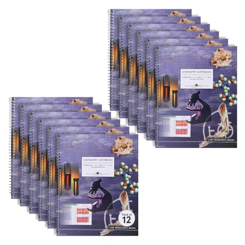 Roaring Spring Carbonless Chemistry Lab Notebook, 12-Pack, Wirebound Spiral, 4x4 Graph Ruled, 11" x 8.5" 50 Sets 15# White/Blue Paper, Proudly Made in USA, Fold-Over Backer Sheet (Pack of 12) - style: 12-Pack