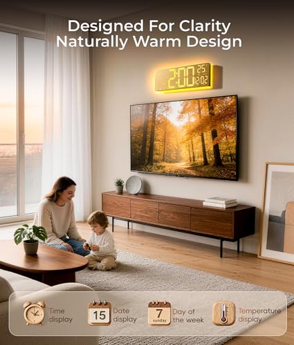 EASYERA 16.5" Large Digital Wall Clock BT Sync, 11 Scenes Mode Beige Clock - color: Beige