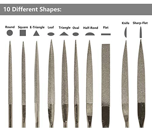 YAKAMOZ Diamond Needle File Set,10Pcs Multi Shape Polishing Tools 2x100mm
