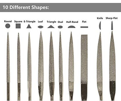 YAKAMOZ Diamond Needle File Set,10Pcs Multi Shape Polishing Tools 2x100mm