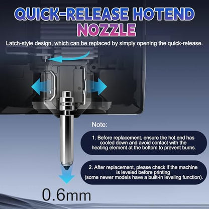 4PCS 0.6MM Kobra X Nozzles Kit for Anycubic Kobra X/Kobra 4, Hardened Steel Nozzle Quick-Swap Integrated Hotend, High Temp High Speed Printing 600mm/s, with Silcone Cover Nozzle Brush Cleaning Needles - color: 32PCS
