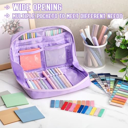 135 Pcs Book Annotation Kit Aesthetic Pencil Case Bag 12 Highlighter 11 Gel Pen 1 Marker 300 Sheet Transparent Sticky Notes Pad 2640 Index Stickers Bible Study Supplies(Kawaii,Purple) - color: Purple, style: Kawaii