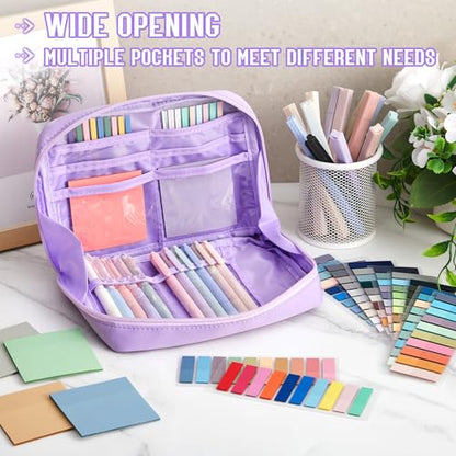 135 Pcs Book Annotation Kit Aesthetic Pencil Case Bag 12 Highlighter 11 Gel Pen 1 Marker 300 Sheet Transparent Sticky Notes Pad 2640 Index Stickers Bible Study Supplies(Kawaii,Purple) - color: Purple, style: Kawaii