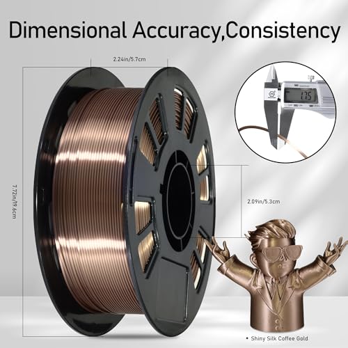 Silk Coffee PLA Satin Shiny 3D Printer Filament, 1.75mm Diameter 1kg Spool 2.2lbs for FDM 3D Printers - color: Coffee