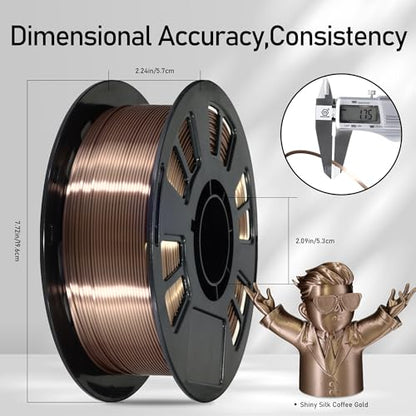 Silk Coffee PLA Satin Shiny 3D Printer Filament, 1.75mm Diameter 1kg Spool 2.2lbs for FDM 3D Printers - color: Coffee