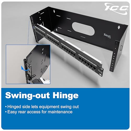 ICC 4U Hinged Wall Mount Rack Bracket, 6" Deep, 40 lb, Black, 1-Pack - size: 1 Pack, style: 4 RMS