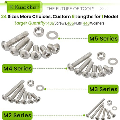 24 Size M2 M3 M4 M5 Hex Button Head Cap Screw Bolts and Nuts Kit, 8mm to 25mm, 304 Stainless Steel Nuts and Bolts Assortment Kit Metric Machine Screws 8/10/12/16/20/25mm, Silver - size: F. M2 M3 M4 M5