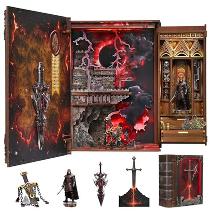 MiniCity Sword of Fire Book Nook Kit, 3D Wooden Bookshelf Puzzle with LED - color: The Sword of Fire
